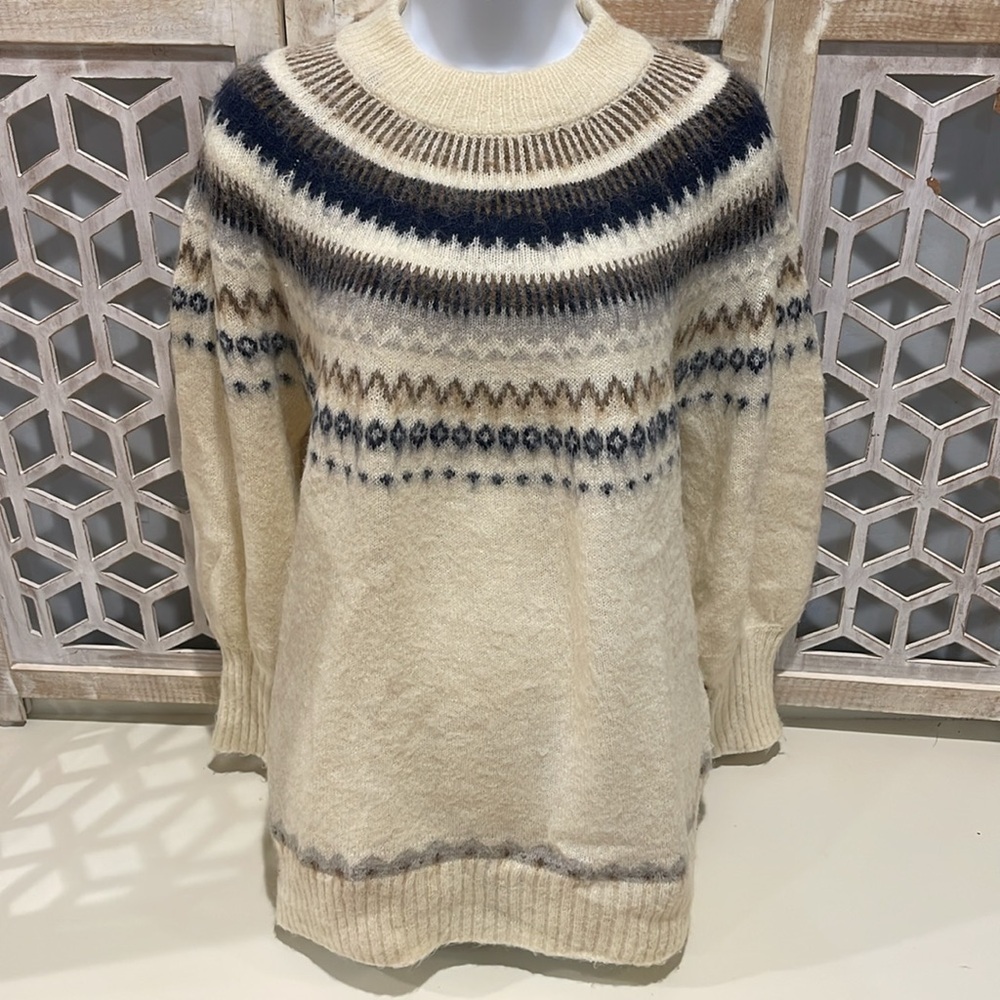 J Crew Fair Isle Yoke Puff Sleeve Sweater Women's
M Cream Wool Alpaca Casual ✨ - Picture 4 of 12